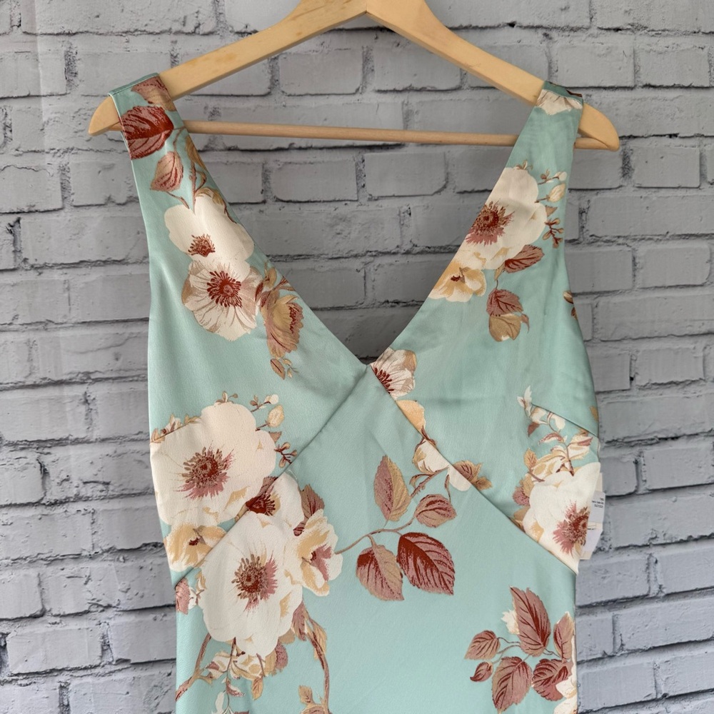 Floral Sleeveless‎ Maxi Satin Slip Dress - Mint Green - Picture 2 of 4